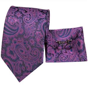 Hi-Tie Silk Ties for Men Classic Paisley Jacquard Tie Set with Pocket Square Cufflinks Gift Box