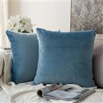 MIULEE Pack of 2 Velvet Soft Soild Decorative Square Throw Pillow Covers Set Cushion Case for Sofa Bedroom Car 16 x Inch 40 cm Light Blue 