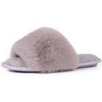 LongBay Women's Faux Bunny Fur Memory Foam House Slippers Cute Comfy Flat Slide Sandals Cozy House Shoes