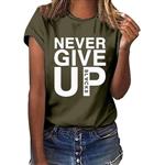 Eoeth Women's(Never GIVE UP) Casual T-Shirt Plus Size Print Short Sleeve Multicolor Loose Shirt Blouse Simple Sports Tops