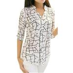 Litetao Womens Girls T-Shirt Elegant Cuffed Long Sleeve Print Chiffon Slim Lapel Blouses