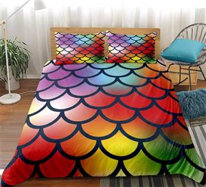 Mermaid Scales Bedding Cilorful Scale Duvet Cover Set Red Gold Purple Scaels Pattern Kids Teens Bedding Sets Queen for Kids Boys Girls 1 Duvet Cover 2 Pillowcases (Queen, Orange)