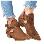 Booties for Women Flat,Womens Ruffled Ankle Boots Low Chunky Block Stacked Heel Boots Slip On Pointed Toe Western Shoes