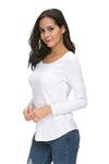 Coreal Womens Casual Curved Hem Solid Color Long Sleeve Round Crew Neck T-Shirt Tops Tunic tees