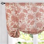 Tie Up Curtains for Windows Linen Textured Adjustable Tie-up Shade for Kitchen Rod Pocket Medallion Design Rustic Jacobean Floral Printed Tie-up Valance (1 Panel 45 Inches Red)…