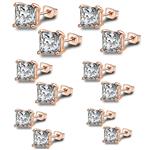 Anni Coco 18K Gold Plated Stainless Steel Needle Princess Cut Clear Black CZ Stud Earrings Set, 3mm-8mm 6 Pairs