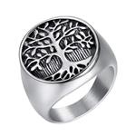 IFUAQZ Men's Stainless Steel Vintage Gold Plated Tree of Life Ring Signet Biker Band Round Top