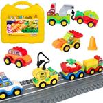 burgkidz 63 Pieces Building Block Toy Cars with Suitcase and 2 Pack Road Baseplate - 8 Different Models Toddler Vehicle Building and Construction Play Gift Set