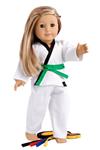 White Karate / Tae Kwon Do Outfit Includes Blouse, Pants and 5 Belts - Yellow, Green, red, Blue and Black - for 18inch Our Generation for American Girl Doll NAA02