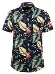 Hopioneer Men’s Hawaiian Aloha Flower Short Sleeve Button-Down Shirt