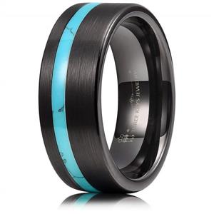 THREE KEYS JEWELRY 8mm Real Antler/Turquoise Inlay Brushed Men Tungsten Wedding Ring Black Hunting Band