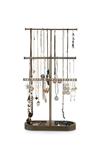 JackCubeDesign Wood 3 Tier Jewelry Display Stand Tree Organizer Bracelet Necklace Holder Rack Hanger Tower with Rustic Metal Texture Earring Ring Tray Storage :MK446A