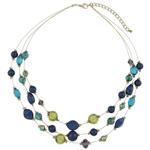 COIRIS 3 Layer Illusion Wire Statement Necklace for Women Blue Green Beaded (N0005)