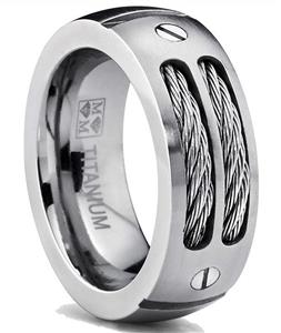 Metal Masters Co. 8MM Men's Titanium Ring Wedding Band with Stainless Steel Cables and Screw Design Sizes 7 to 13