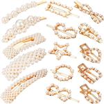 15 Pieces Artificial Pearl Barrettes Pearl Hair Pins Pearl Hair Clips Hair Accessories for Women and Girls Brides Bridesmaids Wedding Party Supplies, Assorted Styles (Style Set 1)