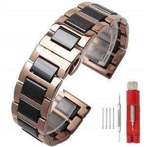 Luxury Black White Blue Green Brown Pink Ceramic Watch Band Stainless Steel Bracelets Deployment Clasp Metal Strap for Men Women 14mm 16mm 18mm 20mm 22mm 