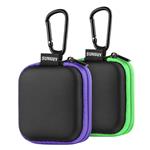 Earbud Case, SUNGUY【2Pack, Green+ Purple】 Portable Square Earphone Carrying Cases with Carabiner Loop for AirPods, Hearing Aids, USB Charging Cord, USB Flash Drive.