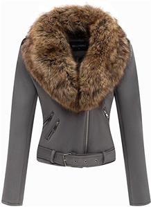 Bellivera Women's Faux Suede Short Jacket, Moto Jacket with Detachable Faux Fur Collar 