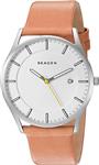 Skagen Men's Slim Holst Watch in Silvertone with Natural Leather Strap