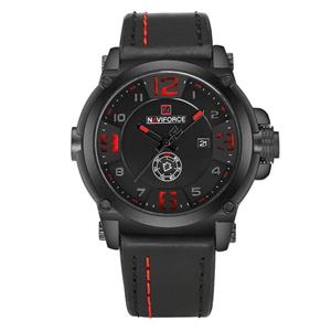 NAVIFORCE Original Good Quality Men's Sports Casual Waterproof Leather Week Date Quartz Wrist Watch 9099 