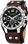 Akribos XXIV Men's Chronograph Watch - 3 Subdials, Seconds, Minutes and GMT Plus Date Window on Genuine Leather Cuff Strap - AK727