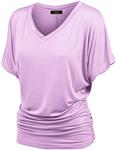 Made By Johnny MBJ Women's Solid Short Sleeve Boat Neck V Neck Dolman Top with Side Shirring-Made in U.S.A.