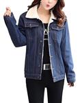 chouyatou Women's Winter Basic Single Breasted Sherpa Lined Denim Trucker Jacket