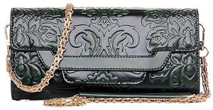 QZUnique Women's Chinese Style PU Embossing Leather Purse Printed Shoulder Bag Vintage Handlebag Wallet