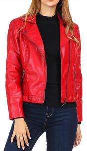 Women's Faux Leather Jacket, Moto Biker Slim Fit Short Coat Jacket for Petite 