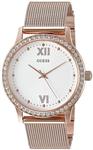 GUESS Women's Dressy Watch with White Dial, Crystal-Accented Bezel and Mesh G-Link Band