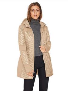 London Fog Women's Zip Front Thigh Length Quilt and Knit Coat with Hood