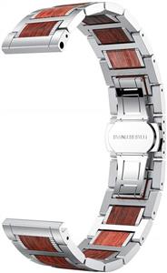 LDFAS Compatible for Samsung Galaxy Watch 42mm Band, Natural Wood Red Sandalwood Silver Stainless Steel Metal 20mm Watch Strap Compatible for Samsung Galaxy Watch Active 40mm Smartwatch 