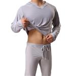 WEEN CHARM Mens Silk Satin Pajamas Set Hooded Shirt with Pants Sleepwear Loungewear