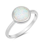 Solid Round Lab Created White Opal .925 Sterling Silver Ring Sizes 4-12