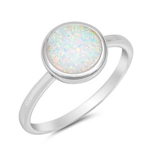 Solid Round Lab Created White Opal .925 Sterling Silver Ring Sizes 4-12 