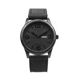 Chronos Quartz Leather Men's Wrist Watch Waterproof Classic Round Black Dial Large Number Calendar