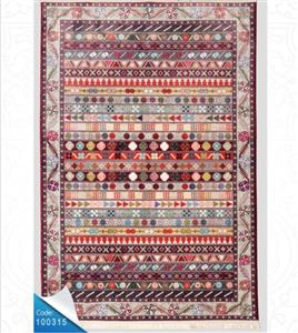 فرش ماشینی محتشم طرح سنتی مدل ترکمن کد 100315 زمینه لاکی 