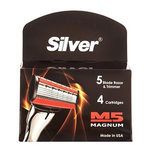 تیغ یدک 4 عددی سیلور مدل M5 Magnum Silver M5 Magnum Razor Blades Pack Of 4