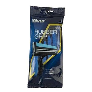 خود تراش 5 عددی سیلور مدل Rubber Grip Blue Silver Rubber Grip Blue Blade Pack of 5
