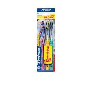 مسواک تریزا سری Super Promo مدل Flexible Head با برس متوسط- بسته 2+1 عددی Trisa Super Promo Flexible Head Medium Tooth Brush 2+1 Pcs