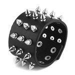 HZMAN Unisex Black Metal Spike Studded Punk Rock Biker Wide Strap Leather Bracelet