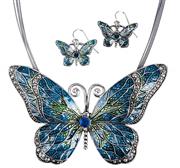 Jewelry Nexus Butterfly Pendant Necklace with Enamel Inlay and Matching Earrings Set