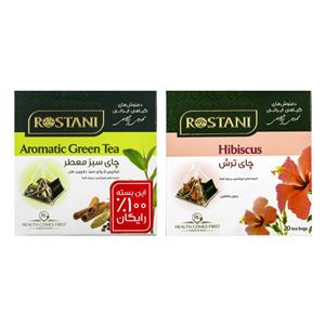 دمنوش چای ترش به همراه چای سبز رستنی بسته 16 عددی Rostani Hibiscus With Green Team Herbal Tea Pack Of 16