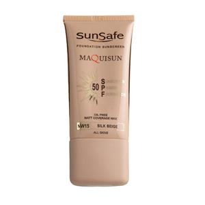 ضدآفتاب کرم پودری و پرایمری SPF50 بژ ابریشمی NW15 سان سیفMAQUISUN Sun Safe Colorful Sunscreen Cream 40 gr 