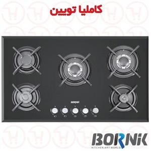 اجاق گاز 5 شعله شیشه ای بورنیک مدل کاملیا تویین