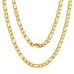 ChainsPro Mens NK 3:1 Figaro Chain Necklace-4/6/7.5/9/13MM Width, 18K Gold Plated/316L Stainless Steel/Black, 18-30