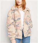 کاپشن زنانه نیولوک (انگلستان) Off White Pastel Camo Teddy Bomber Jacket