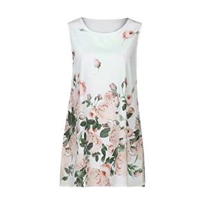 Clearance! Ruhiku GW Womens Dress Summer O-Neck Boho Sleeveless Floral Printed Beach Mini Dress Casual T-Shirt Short Dress 