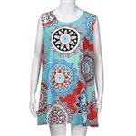 Clearance! Ruhiku GW Womens Dress Summer O-Neck Boho Sleeveless Floral Printed Beach Mini Dress Casual T-Shirt Short Dress