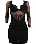 MS Mouse Women High Elasticity Feather Decoration Long Sleeve Bodycon Pencil Cocktail Party Dress